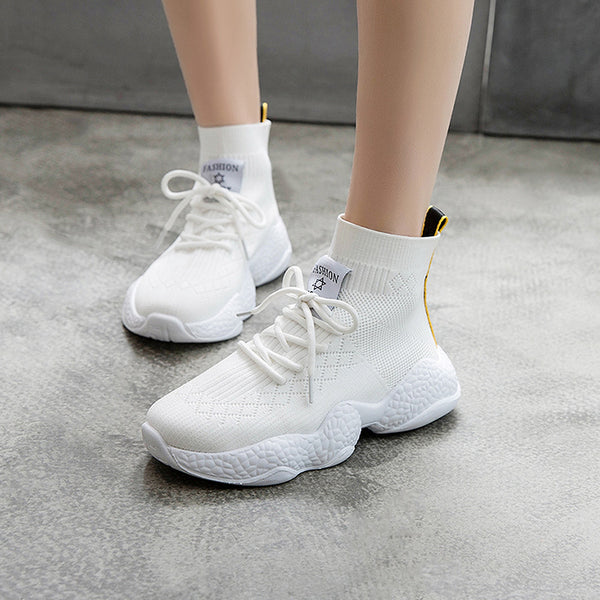 Zapatillas Deportivas Blancas para Mujer con Suela Gruesa y Malla Transpirable