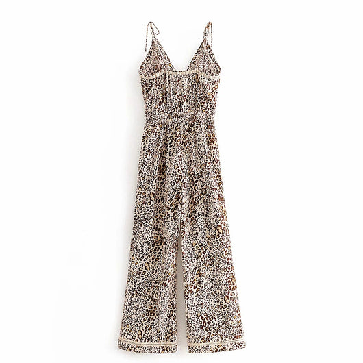 Jumpsuit con Escote en V, Cintura Ajustada y Pantalón Ancho con Tirantes - Image 9