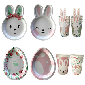 Set de Platos y Vasos de Papel Conejo Pascua - Decoración Fiesta de Pascua