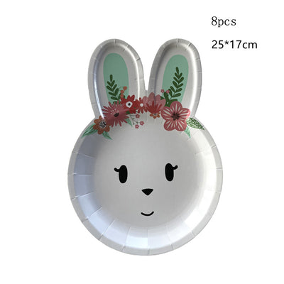 Set de Platos y Vasos de Papel Conejo Pascua - Decoración Fiesta de Pascua