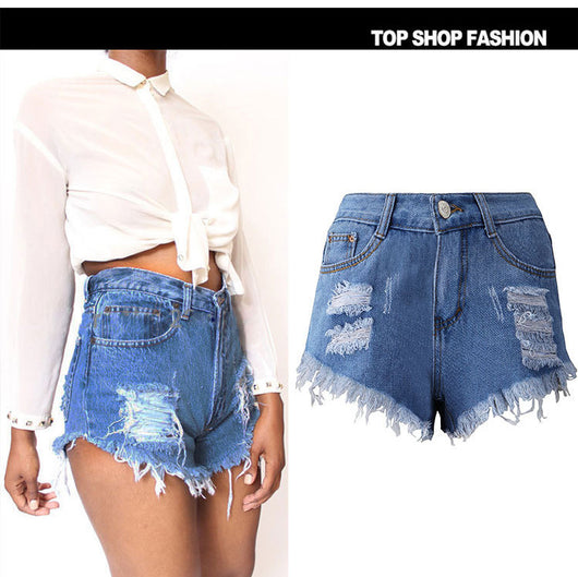 Shorts de Mezclilla Azul con Flecos Irregulares - Image 10