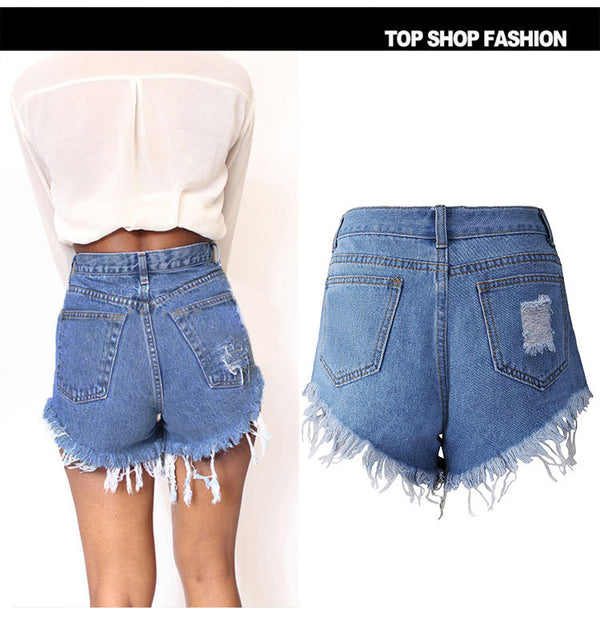 Shorts de Mezclilla Azul con Flecos Irregulares