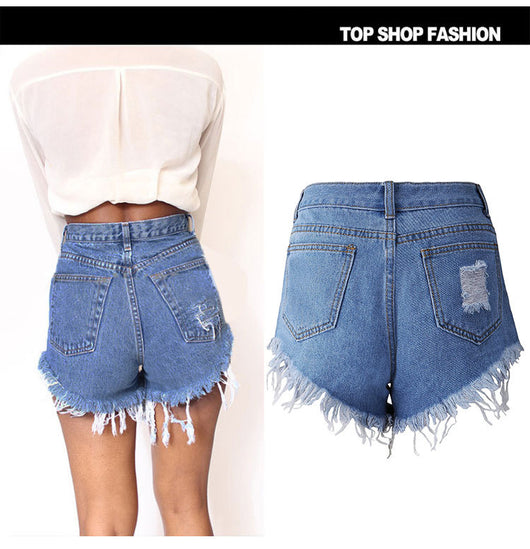 Shorts de Mezclilla Azul con Flecos Irregulares