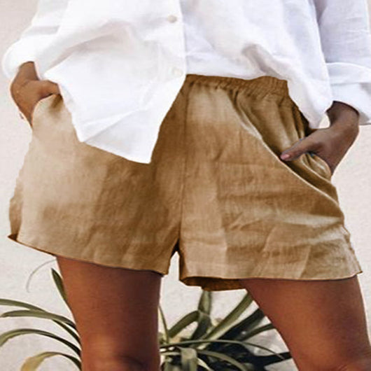 Shorts de Lino Cintura Alta Color Sólido con Bolsillos - Image 12