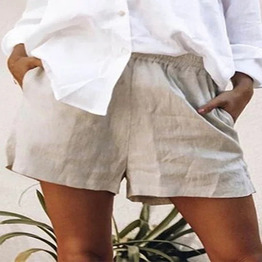 Shorts de Lino Cintura Alta Color Sólido con Bolsillos - Image 11