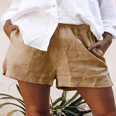 Shorts de Lino Cintura Alta Color Sólido con Bolsillos - Image 3