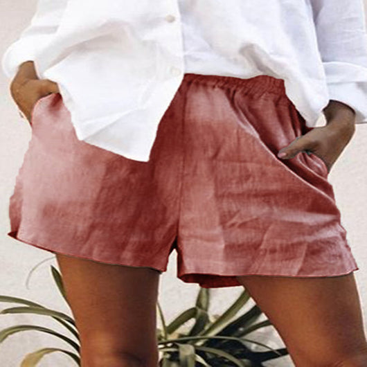 Shorts de Lino Cintura Alta Color Sólido con Bolsillos - Image 6