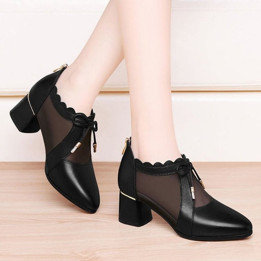 Zapatos de Tacón Bajo con Punta Afilada y Malla Transpirable