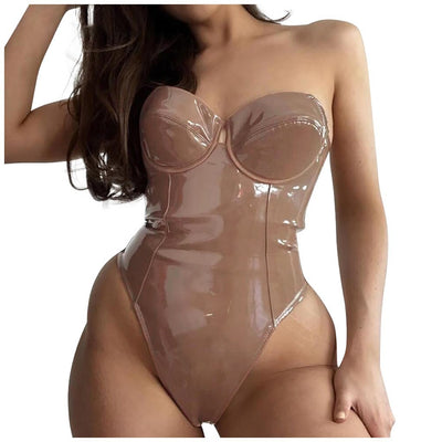 Traje de Baño Enterizo Efecto Cuero Patentado Slim - Image 9
