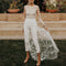 Jumpsuit Elegante de Encaje Transparente con Mangas Largas y Capa Superpuesta