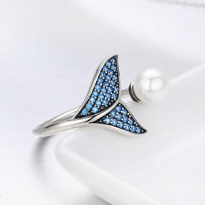 Anillo de Plata Esterlina con Perla de Espuma y Diamante Abierto - Diseño Sirena - Image 6