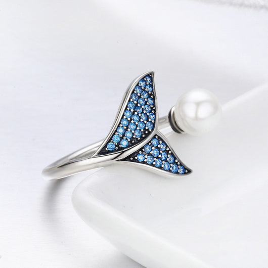 Anillo de Plata Esterlina con Perla de Espuma y Diamante Abierto - Diseño Sirena - Image 6