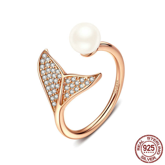Anillo de Plata Esterlina con Perla de Espuma y Diamante Abierto - Diseño Sirena - Image 10