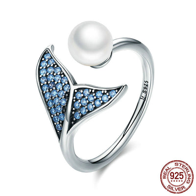 Anillo de Plata Esterlina con Perla de Espuma y Diamante Abierto - Diseño Sirena - Image 9