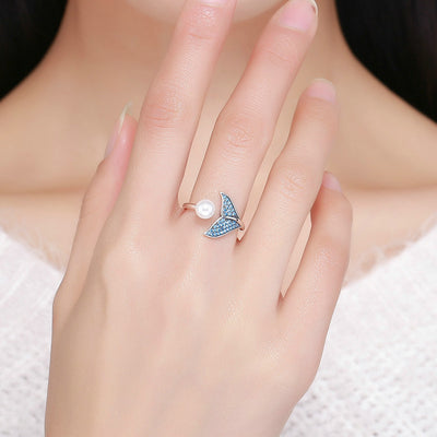Anillo de Plata Esterlina con Perla de Espuma y Diamante Abierto - Diseño Sirena - Image 2