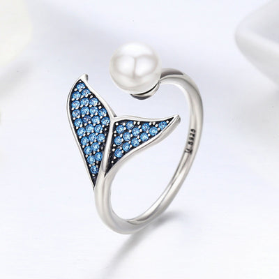 Anillo de Plata Esterlina con Perla de Espuma y Diamante Abierto - Diseño Sirena - Image 4