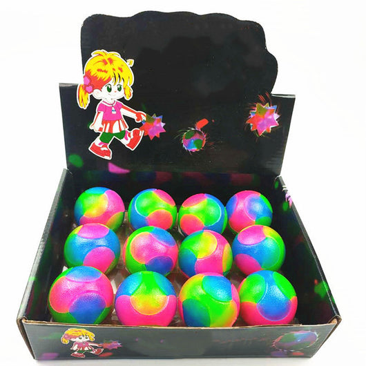 High stretch dog toy ball with a luminous tricolor design, featuring vibrant rainbow colors and a textured surface. - Image 3