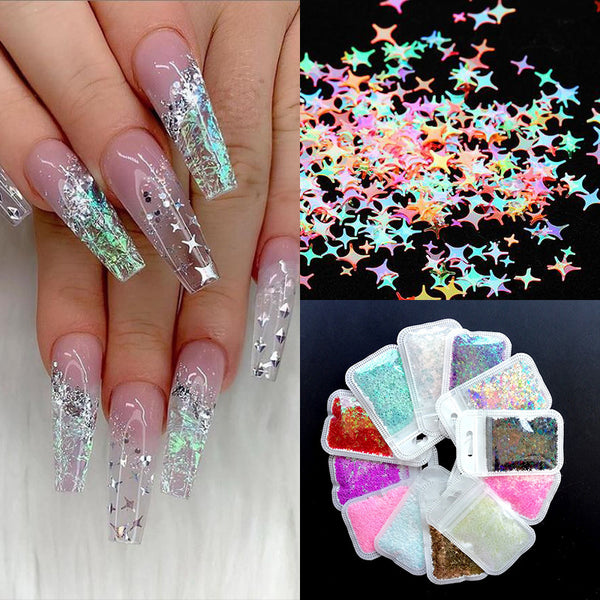 Lentejuelas Láser Estrella de Cuatro Puntas para Nail Art
