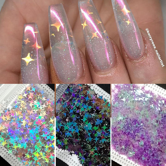 Lentejuelas Láser Estrella de Cuatro Puntas para Nail Art - Image 2