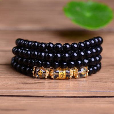 Pulsera de Cristal Obsidiana Blanca con Mantra de 6 Palabras y Los 12 Signos del Zodiaco - 4 Anillos - Image 18