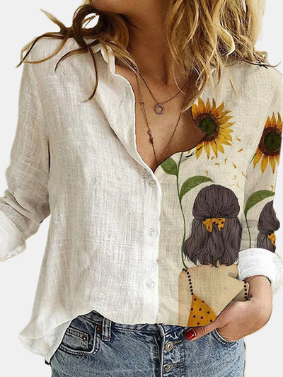 Camisa Estampada Girasoles Manga Larga