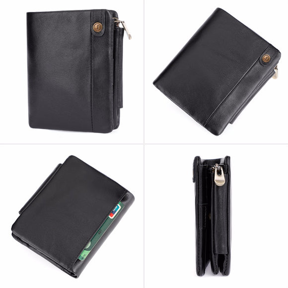 Billetera Vertical de Cuero con Protección RFID y Múltiples Compartimentos
