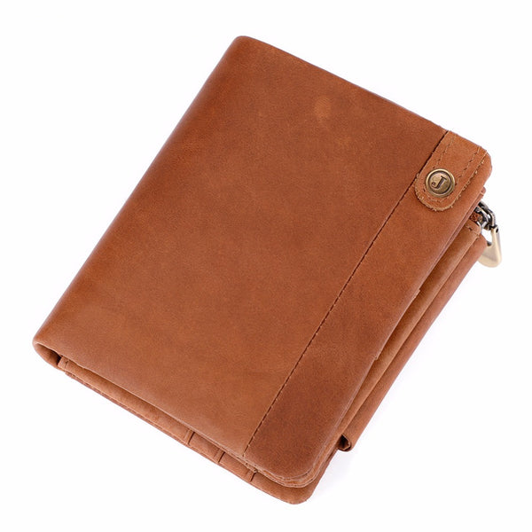 Billetera Vertical de Cuero con Protección RFID y Múltiples Compartimentos