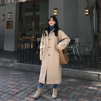 Abrigo Largo de Lana Estilo Universitario para Mujer