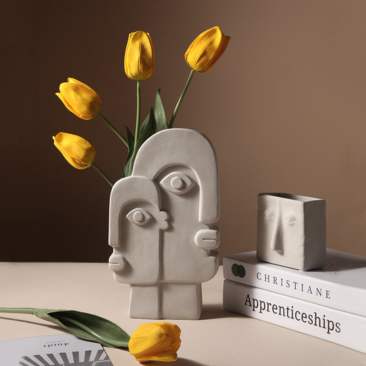 Florero Decorativo de Cerámica Nórdico con Rostro Artístico - Image 2