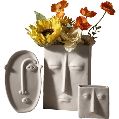 Florero Decorativo de Cerámica Nórdico con Rostro Artístico - Image 8
