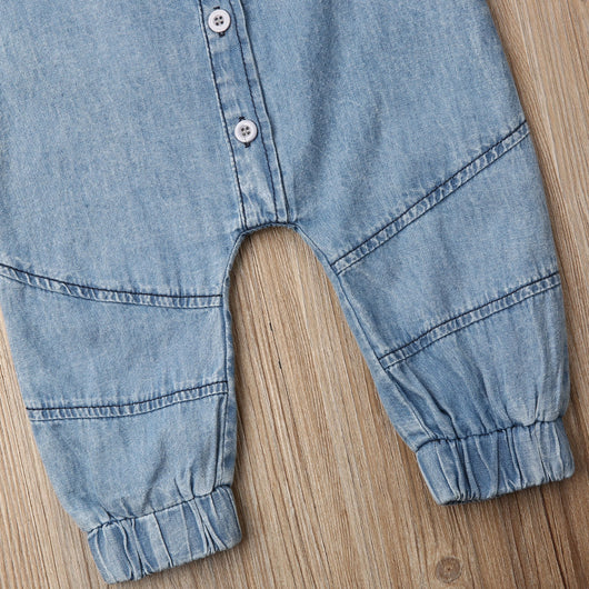 Enterizo Denim con Costuras Contrastantes y Mangas Largas - Image 5
