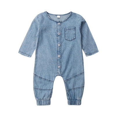 Enterizo Denim con Costuras Contrastantes y Mangas Largas - Image 3