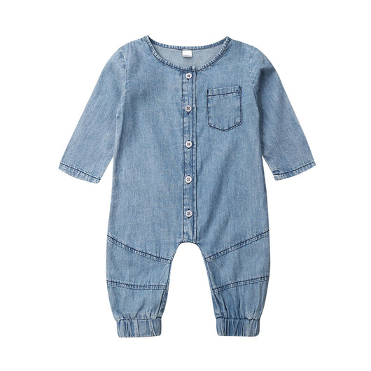 Enterizo Denim con Costuras Contrastantes y Mangas Largas - Image 3