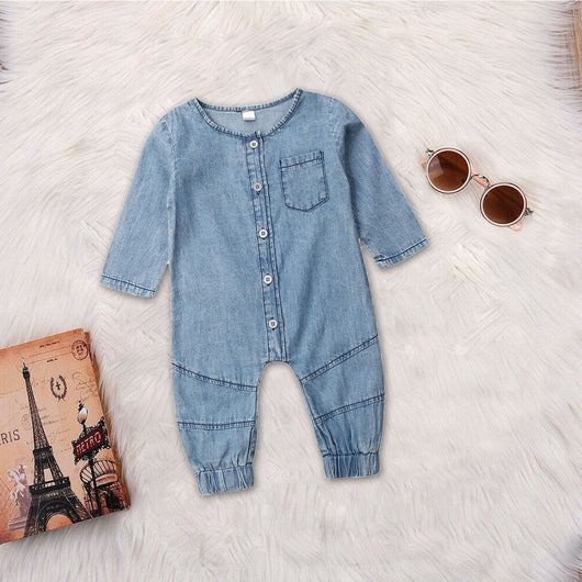 Enterizo Denim con Costuras Contrastantes y Mangas Largas - Image 2