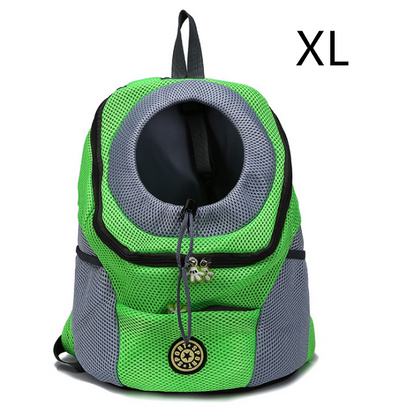 Orange and grey pet carrier backpack with breathable mesh, adjustable neck opening, and front zipper pocket. - Image 3