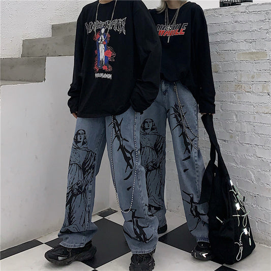 Jeans Vintage Lavados Rectos Cintura Alta Estilo Papá