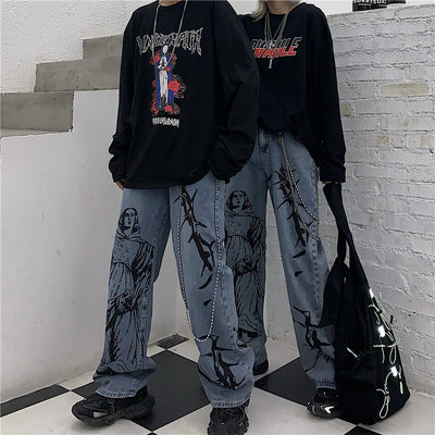Jeans Vintage Lavados Rectos Cintura Alta Estilo Papá