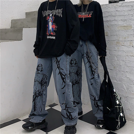 Jeans Vintage Lavados Rectos Cintura Alta Estilo Papá