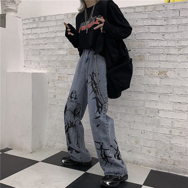Jeans Vintage Lavados Rectos Cintura Alta Estilo Papá
