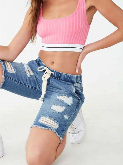 Shorts de Mezclilla con Cintura Elástica y Rotos - Image 10