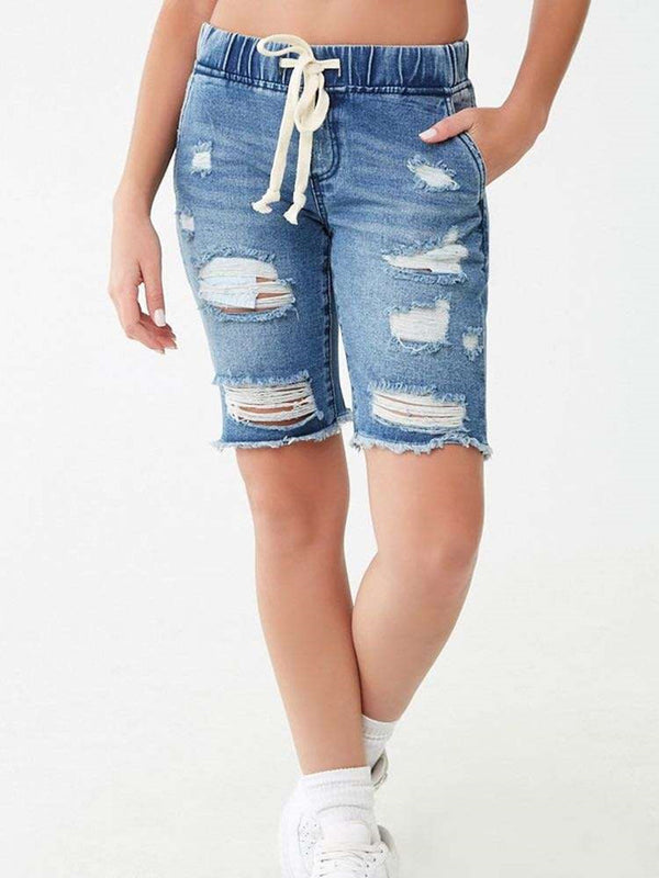 Shorts de Mezclilla con Cintura Elástica y Rotos - Image 5