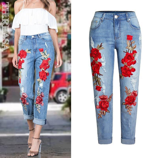 Pantalones Vaqueros Largos Sueltos con Rotos para Mujer Talla Grande