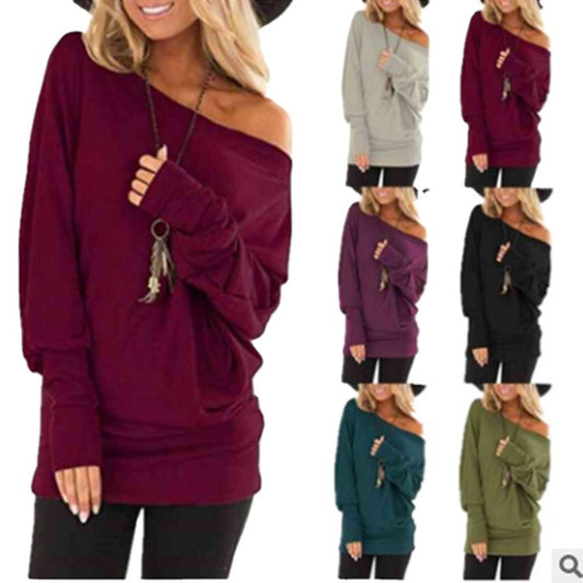 Blusa Manga Larga Básica de Color Sólido para Mujer