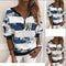 Playera Suelta Manga Larga con Estampado y Cierre V-Tie Ajustado