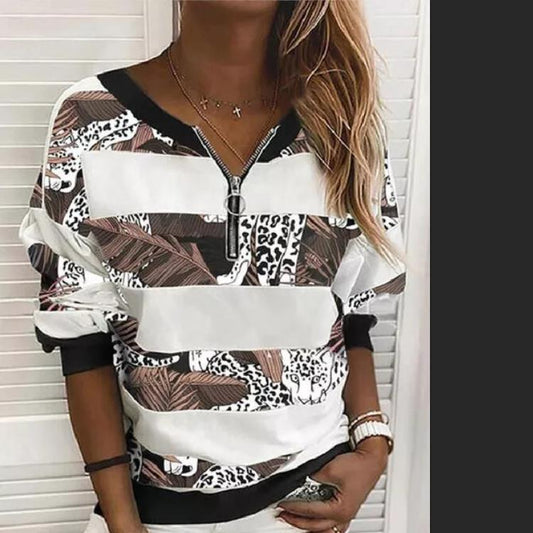 Playera Suelta Manga Larga con Estampado y Cierre V-Tie Ajustado - Image 2