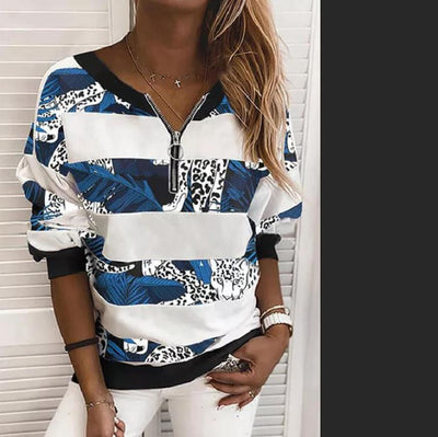 Playera Suelta Manga Larga con Estampado y Cierre V-Tie Ajustado - Image 5