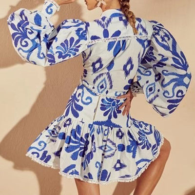 Blusa con Cuello de Solapa y Mangas Linterna + Falda Corta Cintura Alta - Image 2
