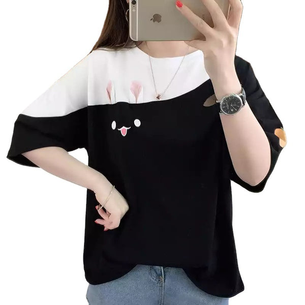 Camiseta Mujer con Conejo Bordado - Manga Corta