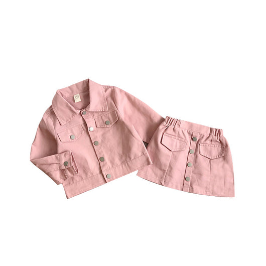 Conjunto Denim de Dos Piezas para Niñas: Chaqueta y Falda
