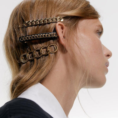 Pasador de Pelo con Cadena de Aleación y Diseño Geométrico Estilo Urbano - Image 19